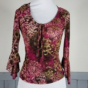 A. Byer stretch top peasant 3/4 bell sleeve boho